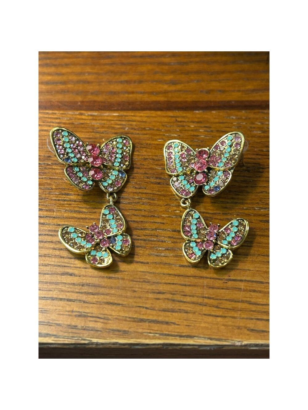 Women's beautiful rhinestone Butterfly Earrings Gold Pink